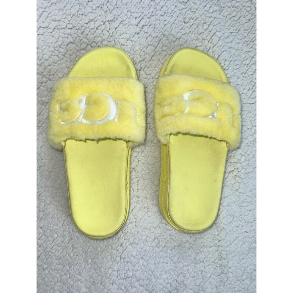 UGG Womens Slides/Slippers Shoes Yellow Rare Lambswool Treadlite Sz 6 - k6 - Picture 2 of 9